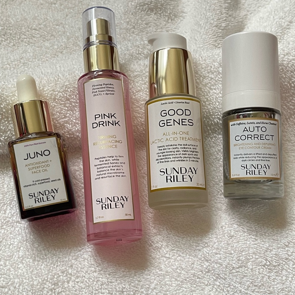 Sunday Riley Skincare Set with Pink and Gold Accents